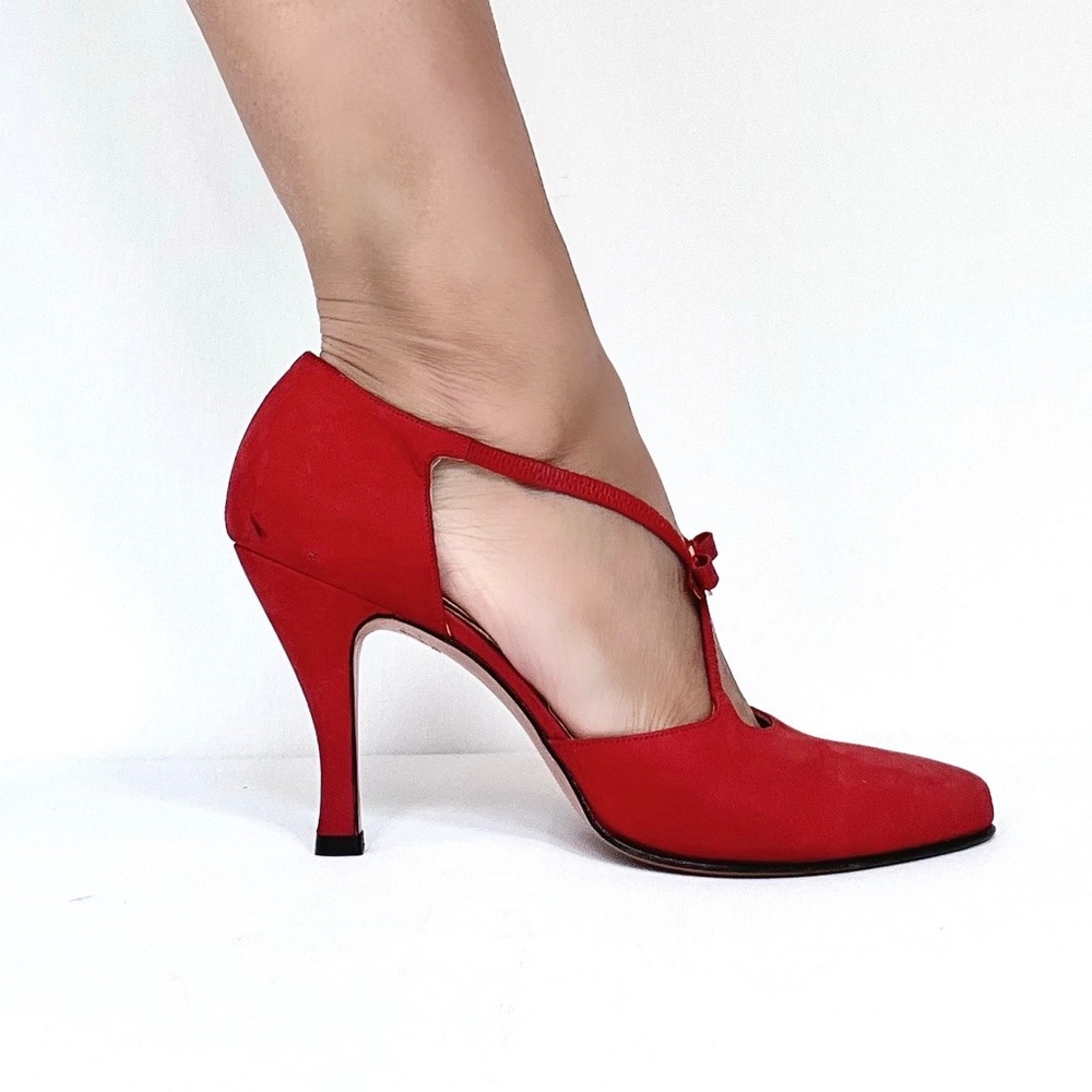 Salvatore Ferragamo Red Suede Heels - Sz 7 1/2 (Fits slightly narrow)